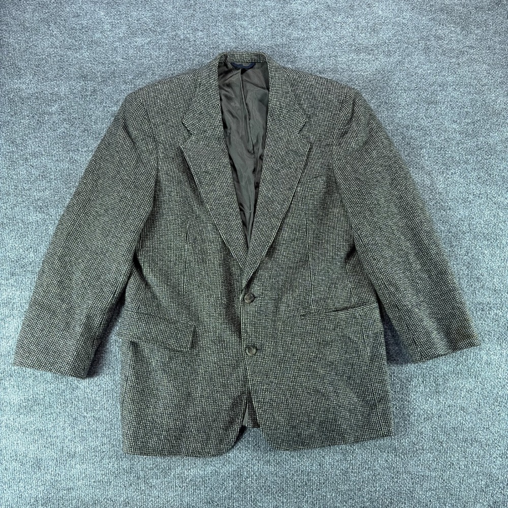Austin Reed Pure Virgin Wool Blazer Mens Grey Black Micro Check Sport Coat USA